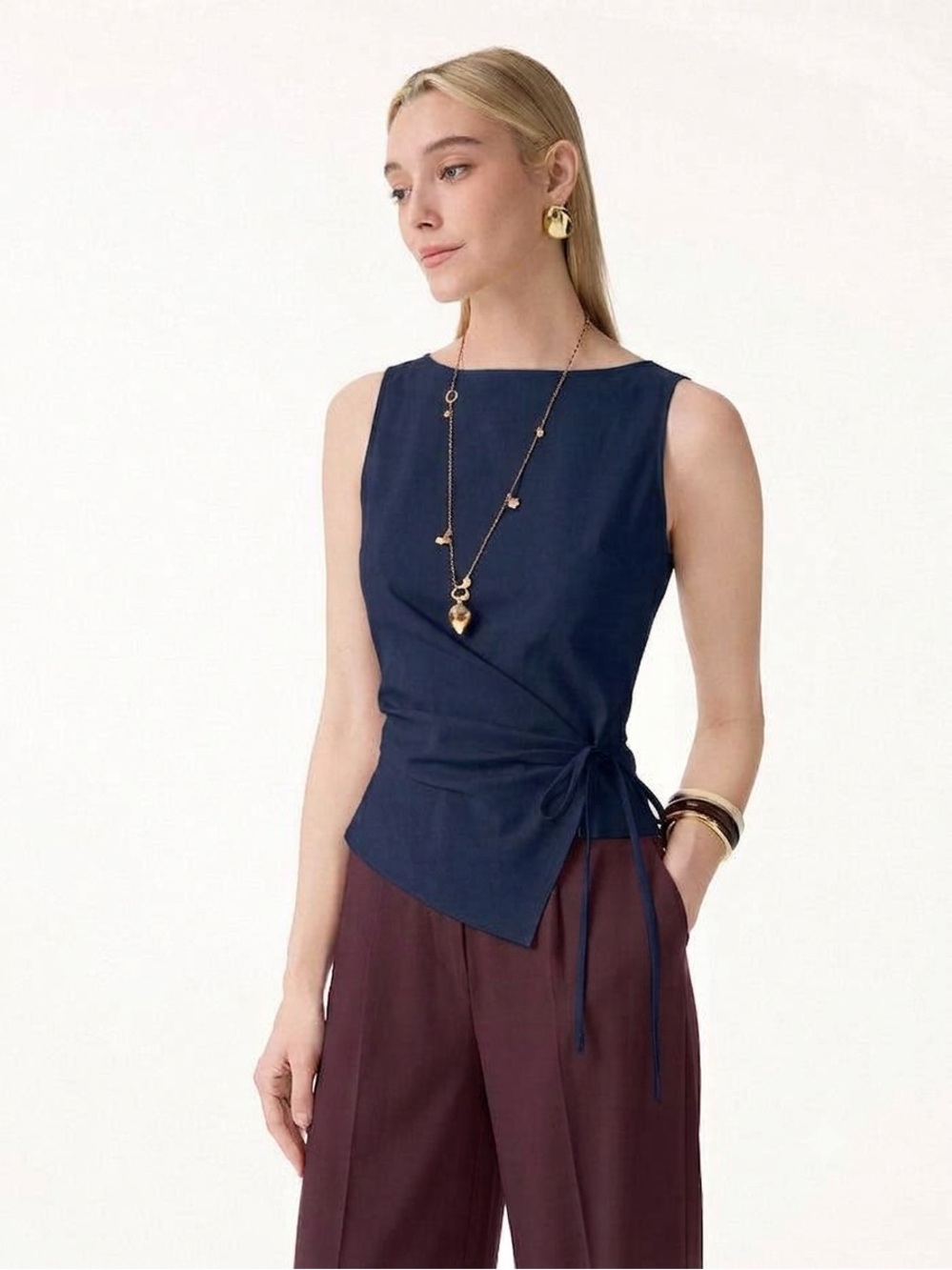 OGL Linen Lyocell-Linen Blend Boatneck Waist-Defined Top Large NWT